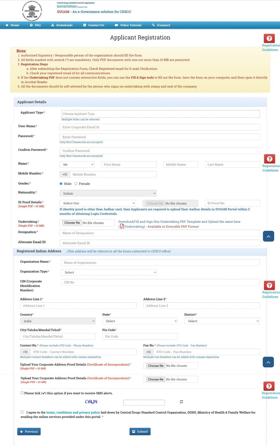 Sugam applicant registration form