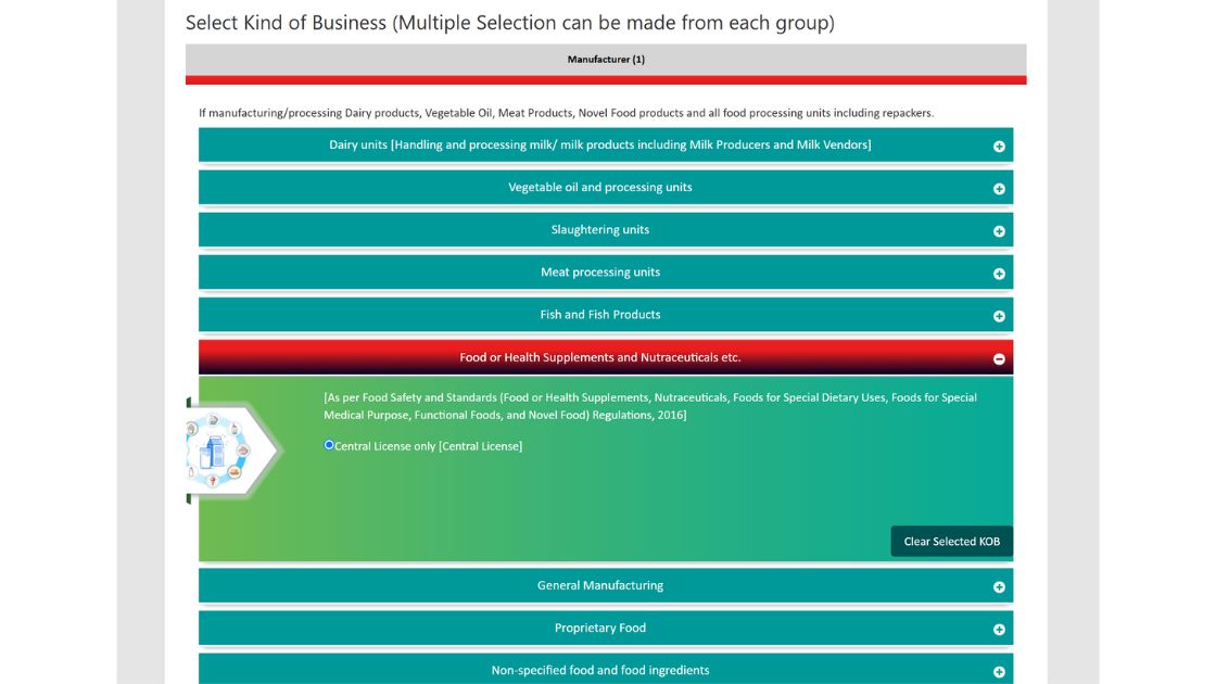 Food or Health Supplements and select the type of license